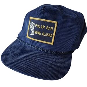 Vtg Nome Alaska Polar Bar Blue Corduroy Snapback Hat Cap